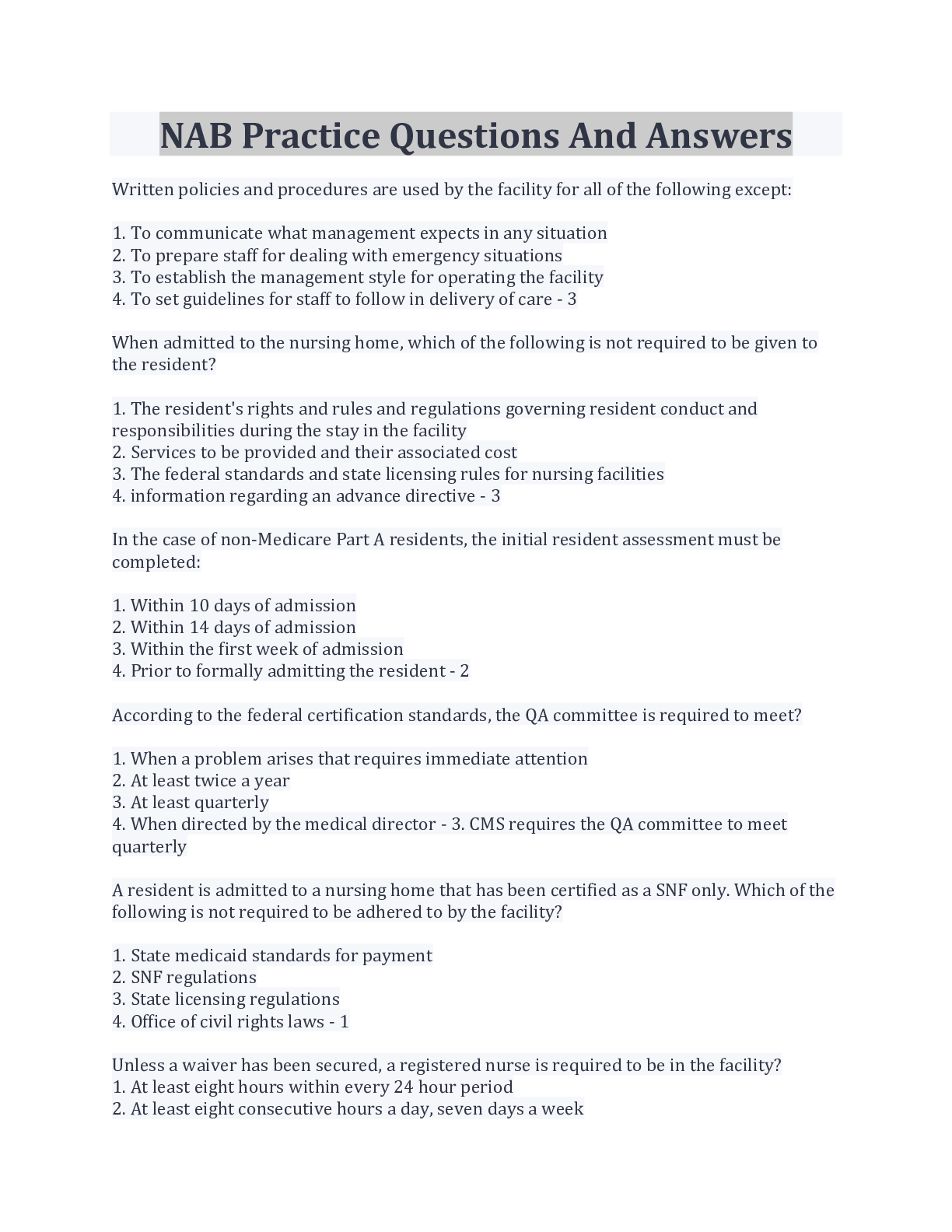 Preview image for NAB Practice Questions And Answers